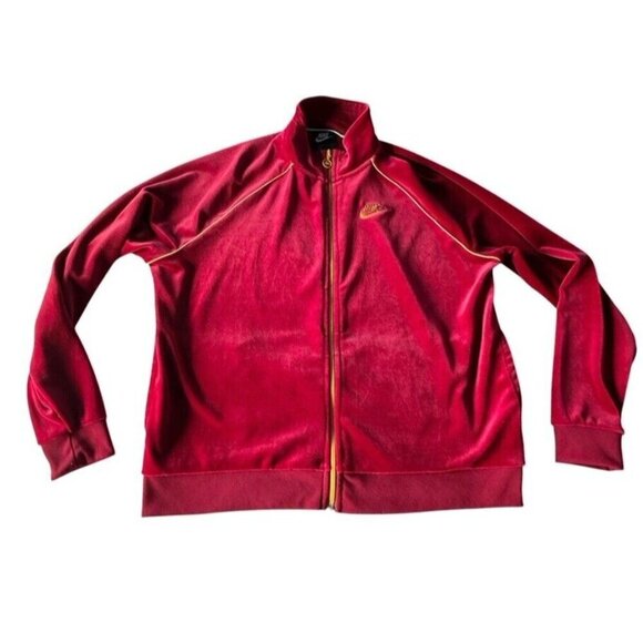 Nike Woman's Sz XL Burgundy Red Velour Gold Trim Full Zip Track Jacket - Picture 9 of 9